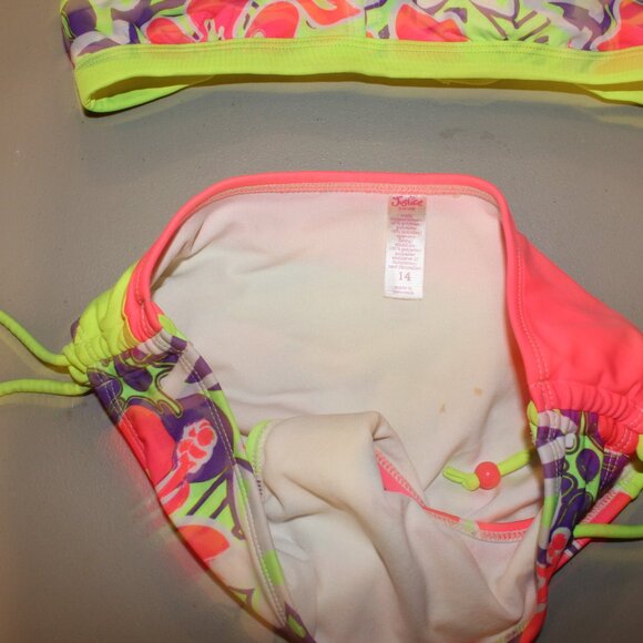 Multi Color 2 Pcs Justice Bikini Swimsuit Size 14 - Picture 4 of 10